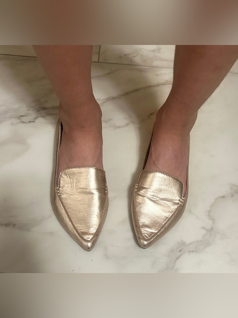 SteveMadden Feather Pointed-Toe Leather Loafer Flats in Rose Gold *See Size Info